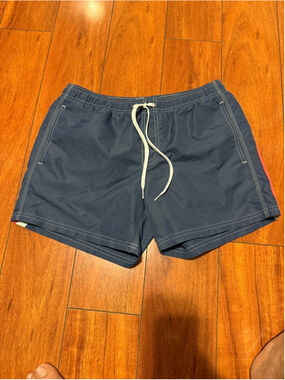 Men's Sundek Navy Blue Swim Trunks with Red Stripes, Size S